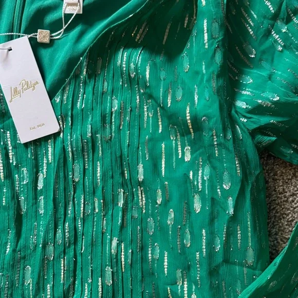 Lilly Pulitzer Emerald Dress with Metallic Highlights - Picture 3 of 4